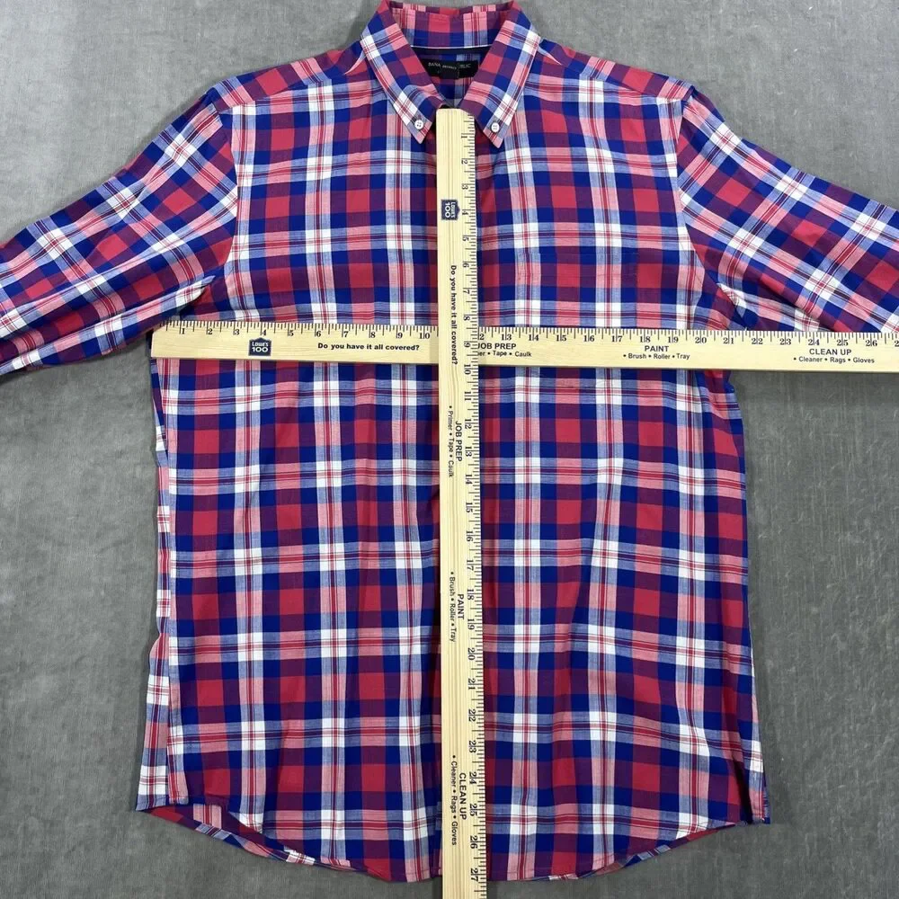 Banana Republic Mens Medium Red Blue‎ Plaid Button Down Classic Fit Shirt